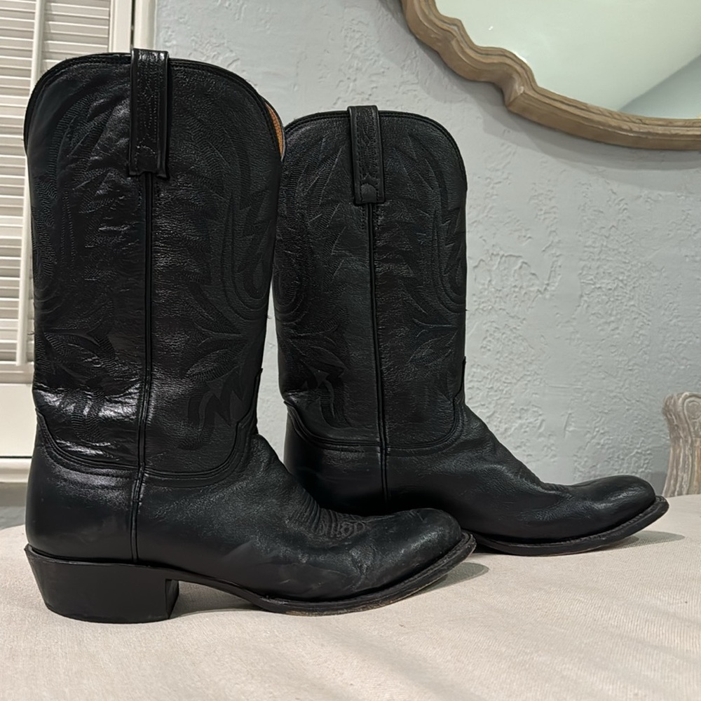 Men's Lucchese Black Calf Leather Boots‎, handcrafted USA Size 9.5D